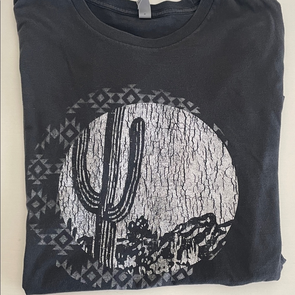 Charcoal Graphic Tee with Cactus Design